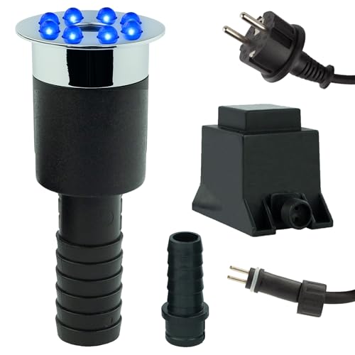 Kerry Electronics Wasserspielleuchte blau, inkl. Trafo, 0,6 Watt, IP68, 12V, 103 LUX, 650 cm Kabel, 8 LED, LED Ring Brunnen, Wasserspielbeleuchtung | Unterwasserlicht | Unterwasserstrahler