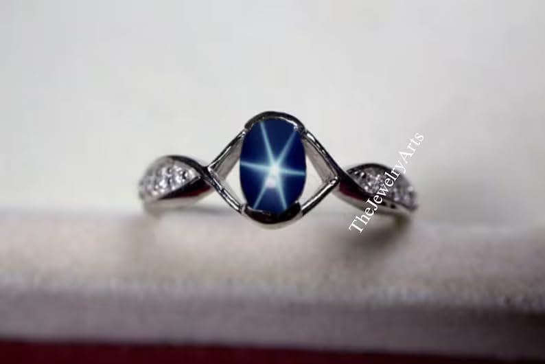 Star Ring – Blue Sapphire Star Ring for Bride | 925 Sterling Silver Engagement Ring | Dainty Handmade Celestial Jewelry | Gift for Her | Star-Inspired Bridal Ring For Women