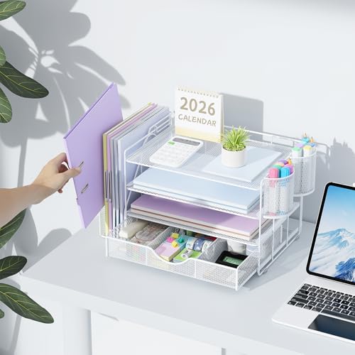 image for gianotter Desk Organizers and Accessories with File Holder, 4-Tier Des