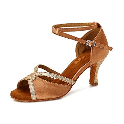 TTdancewear Damen Ballsaal-Tanzschuhe Lateinisch Salsa Bachata Performance Glitzernde Tanzschuhe, Hellbrauner Absatz 6,4 cm, 40 EU Cover