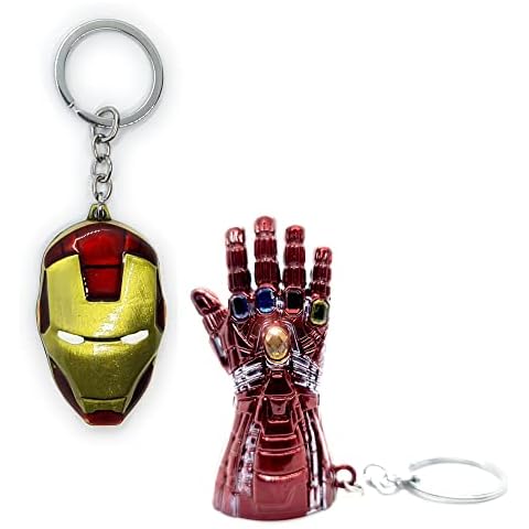 LizMatech Iron Man/Thanos Infinity Gauntlet & Iron Man Helmet Keyring Set from Marvel Avengers Endgame Perfect Marvel Gifts for Men (Bronze & Red) Cover
