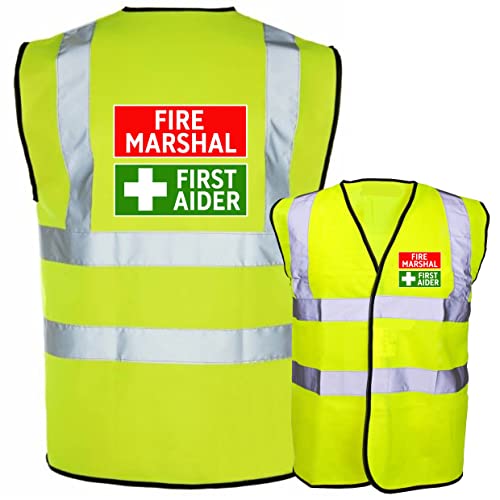 Fire Marshal First Aider Combined Yellow Hi Vis Viz Reflective Safety Vest Waistcoat, Reflective High Visibility, supplied by Simply Hi Vis Clothing UK