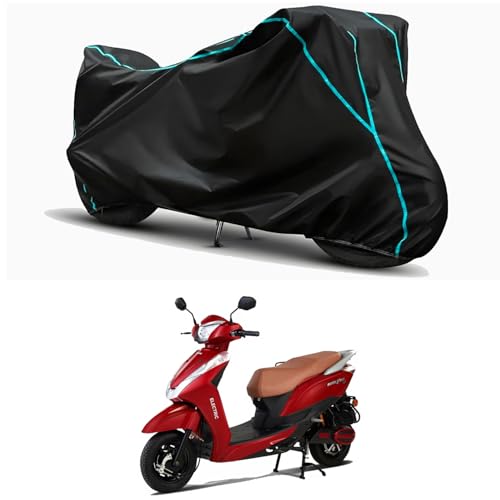 Image of Waterproof Bike Body Cover Compatible for | Ampere Magnus EX STD | Taffeta Fabric, Sky Piping Design, Bottom Elastic Fit | Dustproof, Sun UV & Rain Protection for All Weather.