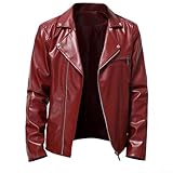 Chaqueta de motociclista de cuero para hombre, primavera y otoño, ropa casual para cada ocasión (L Rojo)