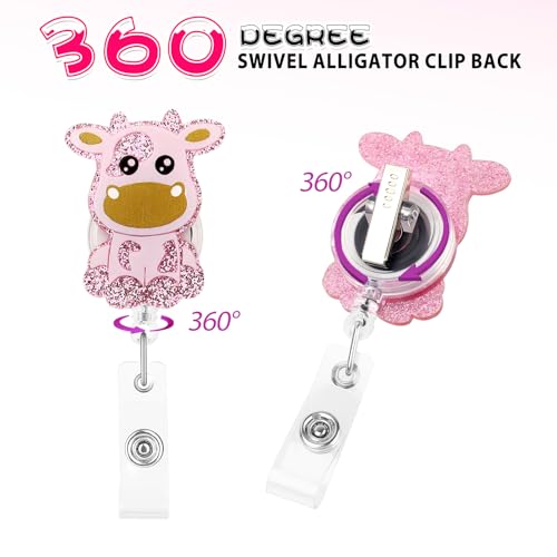 Wy Lighting Level 569456_1_LMKHVMPM Cow Badge Reel Retractable Badge Holders Cute Print Animal Id Name Tag Holder Belt Card Clip Decor Accessories thumb #4