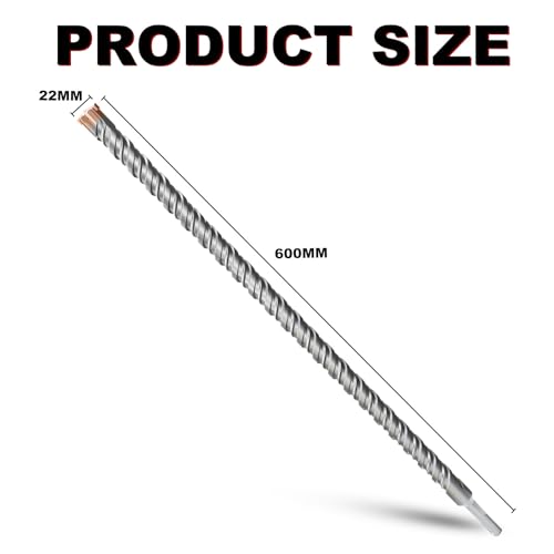 METOTY SDS Plus Hammer Drill Bit 22mm×600mm, with 4 Carbide Cutting Edges, Head with Coating, Masonry Drill, Hammer Drill - Image 2