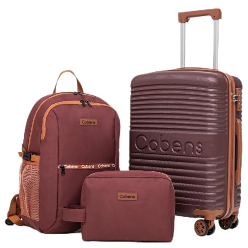 Image of Cobens Carry-on Luggage 22x14x9 Airline Approved, 3 Piece Luggage Sets, Red