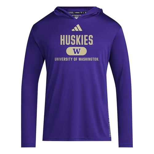 adidas Men's NCAA Designed for Training Team Lightweight Hoodie, Team Collegiate Purple/Team Sand/University of Washington, X-Large Tall