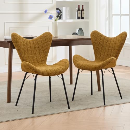 DAYALANE Chaise de Salle à Manger Lot de 2 Chaise de Cuisine en Chenille Chaises Salon Scandinave avec Dossier d'Étoile de Mer, Jaune