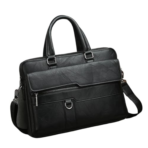 Briefcases Multiple Pockets Briefcase Men's Large Capacity Office Bag Waterproof Business Laptop Handbags(Black)