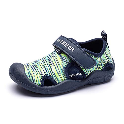 LOULAN Boys Girls Water Shoes Quick Dry Closed-Toe Aquatic Sport Sandals Kids Summer Beach Shoes Green 9.5 Toddler EU25