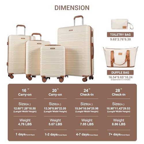 Image of Hardside 6-Piece Luggage Sets 16 inch20 inch24 inch28 inch with TSA Lock | ABS+PC, Double Spinner Wheels,Underseat Duffel Bag