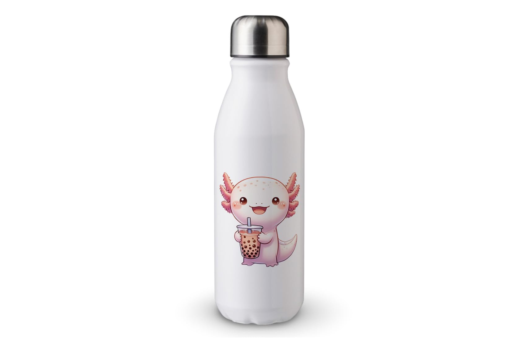 MAXIKIWI - Single Wall Water Drinking Bottle with Screw Cap, Non Insulated Lightweight Aluminium, BPA Free, Leak-Proof - Adorable Axolotl - 500ml