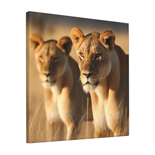 Poster lionne de chasse sur toile deco murale bureau sans cadre