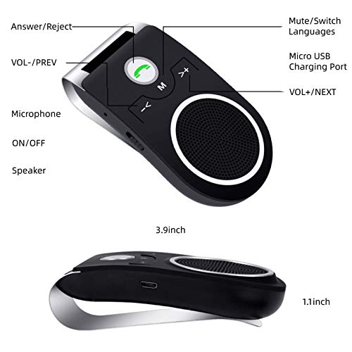 Aigital Bluetooth 5.0 Car Speaker Wireless in-Car Speakerphone Visor-Clip Bluetooth Handsfree Adapter, Upgraded Speaker System for HiFi Music and Clear Hands Free Calls, Designed for Safe Driving - Thumbnail 7