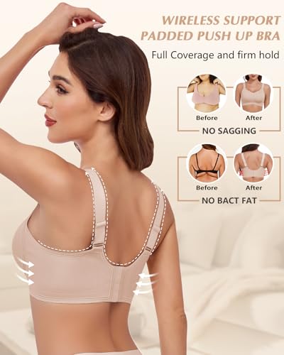 Image of Wireless Back Fat Smoothing Bra Comfortable Support Padded Bras Full Coverage Seamless Bras with Lift No Underwire Light Nude