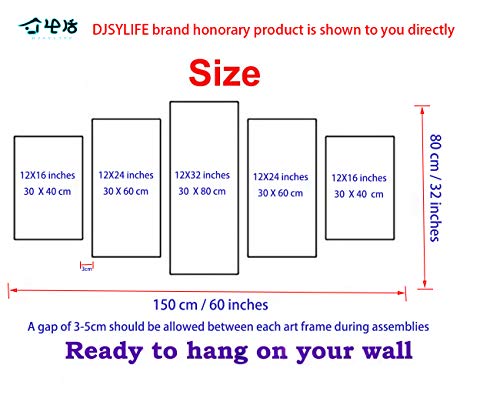 Large 5 Pieces Lord Ganesha Indian Wall Decor - Hindu Temple Puja Mandir For Home - Elephant Zen Photo Picture Canvas Print Paintings For Living Room House Wooden Framed Decorations (60" W X 32" H) #TOP5