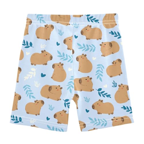 Cute Capybara Simple Flower Blue Pattern Girls Shorts Elastic Waist Sports Shorts Girls Leggings Pants for 4-10 Years2