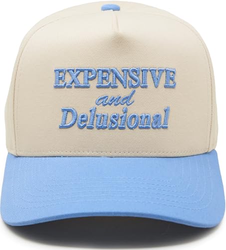 Two-Tone Canvas Snapback Baseball Cap - Expensive & Delusional - Light Blue/Beige