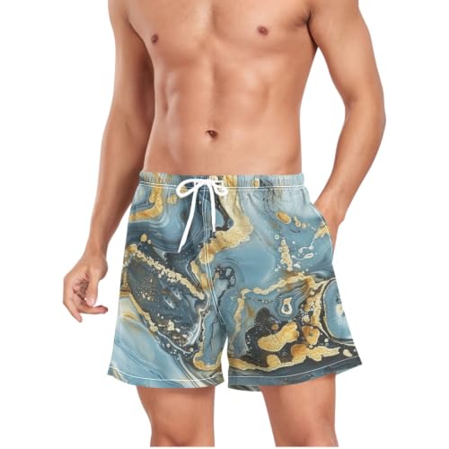 Bañador corto para hombre de mármol azul y dorado con secado rápido 4