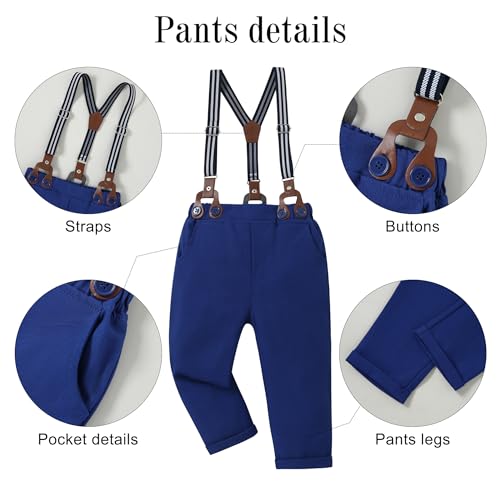 Image of YALLET Toddler Baby Boy Clothes Suit Gentleman Wedding Outfits, Formal Dress Shirt+Bowtie+Vest+Boutonniere+Suspender Pants