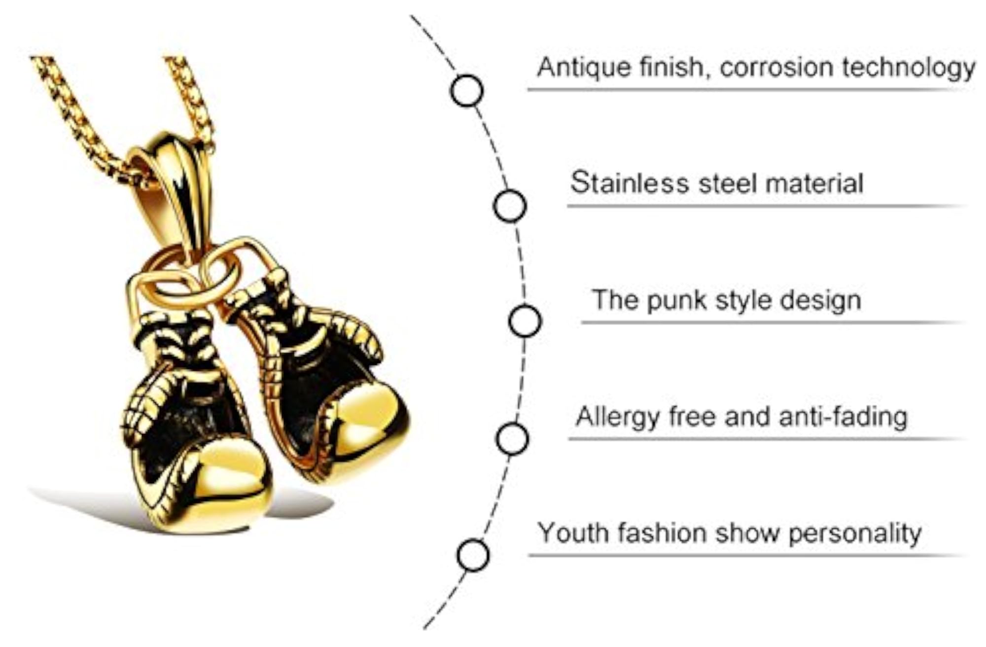 Men's Punk Stainless Steel Boxing Gloves Pendant Necklace