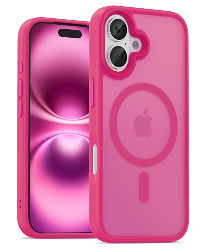 Image of UNBREAKcable For iPhone 16 Case for MagSafe, Full Camera Protection, Built-in Magnetic Ring, Shockproof, Scratch-Resistant, Translucent Matte Mobile Phone Case for iPhone 16 Case 6.1 Inches, Hot Pink