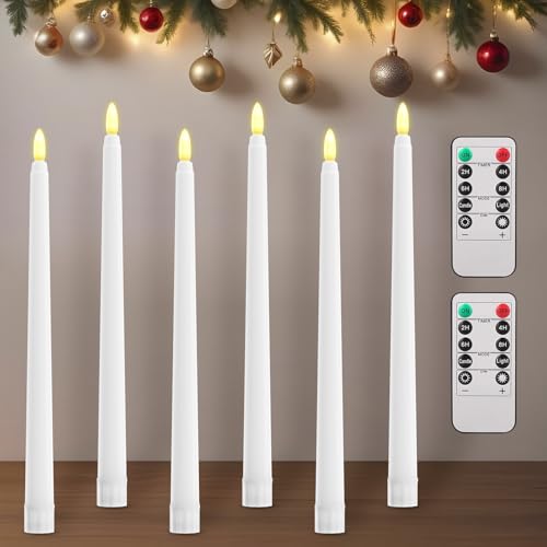 Lamptobe LED Stabkerzen mit Timerfunktion, Flammenlose Kerzen mit Fernbedienung, 3D Flamme LED Stabkerzen Flackernde Flammenlose Tafelkerzen Kerzen für Weihnachtsferien Hochzeit Dekoration, 6 Stück