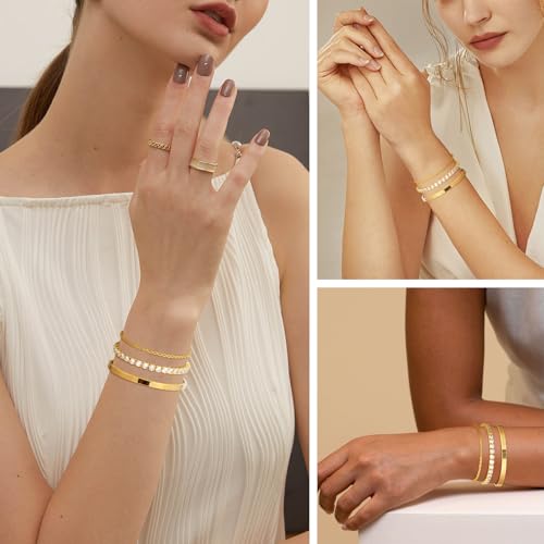 KSF Gold Bracelet Stack for Women - 3PCS 18K Gold Plated Bracelet Set, Stackable Tennis Bracelets for Women Trendy Cuff Cuban Link Paperclip Chain Jewelry Gifts Non Tarnish4