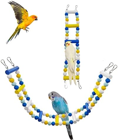 XLpeixin Bird Ladder Bird Cage Ladder for Parrots,Wooden Parakeet Ladder with Colorful Accessories for Cockatiels and Other Small Birds, Bird Swing Ladder Chewing Toys(14 Ladders-2pcs)