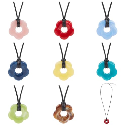 WEBEEDY Colar com pingente de flor em 8 cores, cordão de cera preta, com pingente de pedra de cristal, acessórios estéticos fofos para mulheres, fazer joias para melhores amigas, presentes de verão,