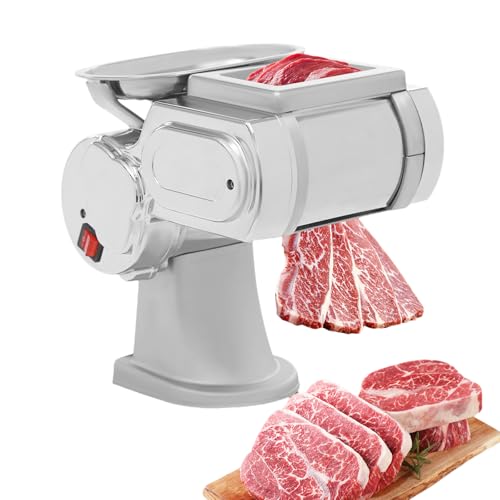 600W Electric Meat Cutter Machine 2.5mm/0.1in Automatic Meat Cutting Machine Raw Meat Slicer Deli Food Slicing Machine for Boneless Meat, Sliced Fish, Softer Vegetables, with Storage and Catching Tray