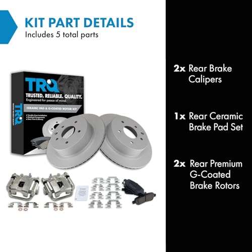 Image of TRQ Rear Brake Pad and Rotor Set Ceramic Vented Coated Rotors Calipers | For 2008-2013 Nissan Rogue 2014-2015 Rogue Select