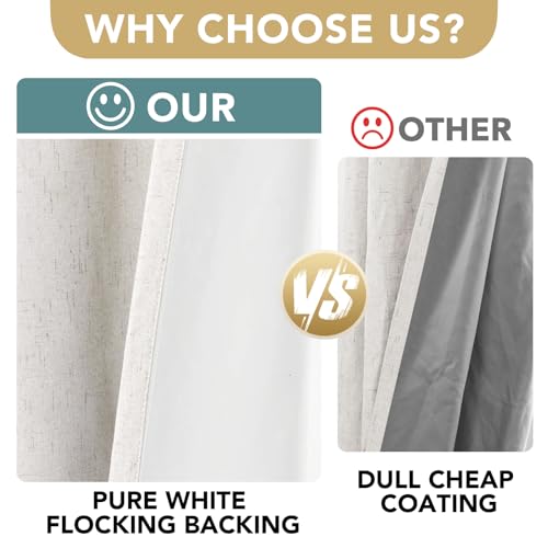 H.VERSAILTEX 100% Blackout Curtains Linen Textured Blackout Curtains for Bedroom Full Light Blocking Thermal Insulated Curtain Panels 84 Inches Long Energy Saving with White Liner, 2 Panels, Ivory - Image 4