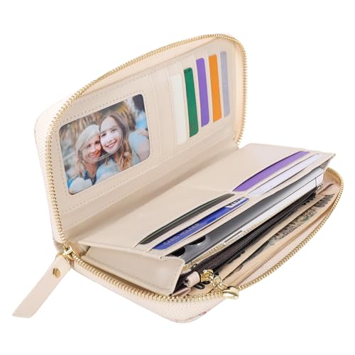 Image of Pomelo Best Wristlet Women Wallet Floral RFID Clutch Purse | Vegan Leather, Multi Credit Card, Large Capacity Zip Around Long Travel Wallets with Coin and Phone Pocket for Ladies