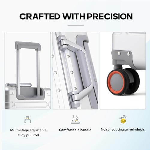 Simcat All Aluminum Carry On Suitcase, 100% Aluminium Metallkoffer, Aluminiumlegierung Koffer Trolleys Handgepäckkoffer mit Spinnerrädern, TSA-Schloss (Silber,55×35×23cm,37L)