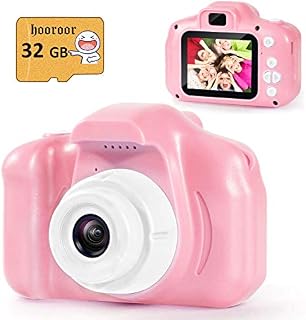 hooroor Kids Digital Camera Video 2.0 in IPS Screen 1080P with 32GB Card Children Mini Rechargeable Toy Camera for Girls&Boys Children Toddler 3-10 Year Old Birthday Christmas New Year Gift (Pink)