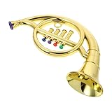 Musical Instruments Play Toy French Horn for Kids with 4 Keys, Ages 3+, Plastic Trumpet in Metallic,