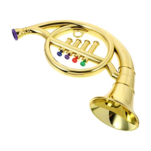 Musical Instruments Play Toy French Horn For Kids With 4 Keys, Ages 3+, Plastic Trumpet In Metallic, Wind And Brass Instrument Band In School/Home, Musical Gift #TOP22