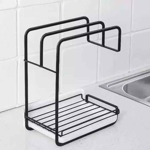 Image of Wall-Mounted Kitchen Organizer with Drain Tray - Space-Saving Sponge Holder & Dish Drying Rack for Efficient Kitchen Storage