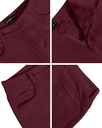 Women's Corduroy Loose Mid Rise Pant Casual Fall Straight Leg Elastic Waist Pants with Pockets3