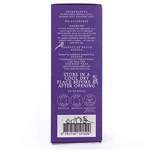 Sunbird Rooibos Hibiscus Rooibos | Té Rojo con Hibiscus | 20 bolsas de compostaje | Raro Rooibos Premium | 100% Eco… - Imagen 6