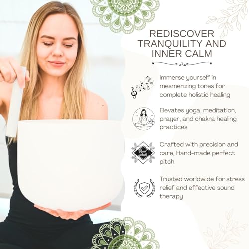 6-10 inch 432hz Quartz Crystal Singing Bowls Set of 3 Pure White, for Healing Mindfulness Meditation Yoga Sound Baths with Case and Mallet Suede Striker - Image 4