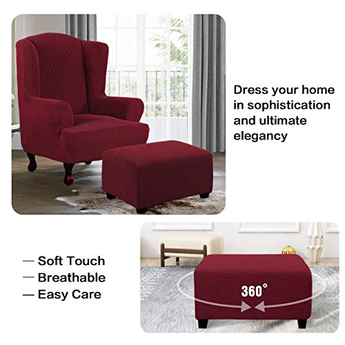 Image of H.VERSAILTEX Ottoman Cover Slipcover Rectangle Fit Length 33'-38' Footrest Sofa Slipcovers Stool Cover Footstool Protector Covers Feature Stretch Thick Jacquard Fabric Removable Washable - Burgundy