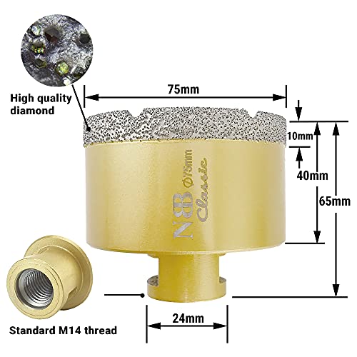 NBB vacuum brazed diamond hole saw with M14, Classic Golden type - Image 2