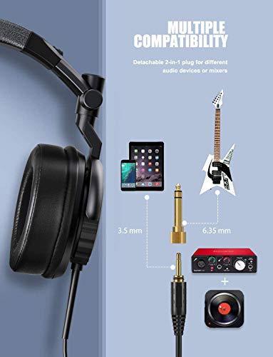 Over Ear Headphones, Sopownic DJ Headphone with 50mm Driver, Professional Monitor Recording, Mixing Foldable Studio Headsets with Stereo Sound for Electric Drum Keyboard Guitar Amp PC