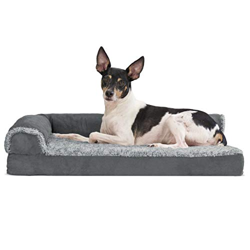 Furhaven Pet Dog Bed | Deluxe Memory Foam Two-Tone Plush Faux Fur