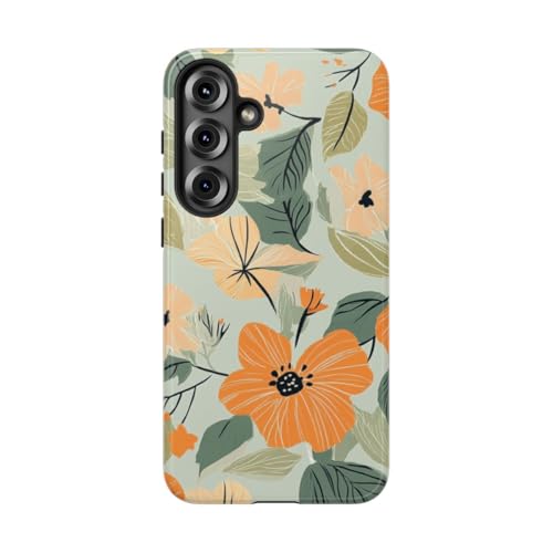 Coque Samsung S25 Plus motif floral orange vernis brillant et rigide