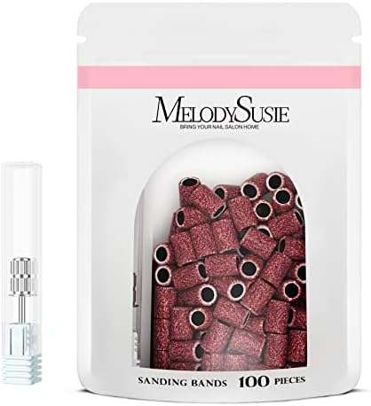 MelodySusie 100 Pcs Nail Drill Bits Sanding Bands for Nail Drill 80 Coarse Grit Nail File Sanding Bands for Acrylic Nails Gel Manicures and Pedicure