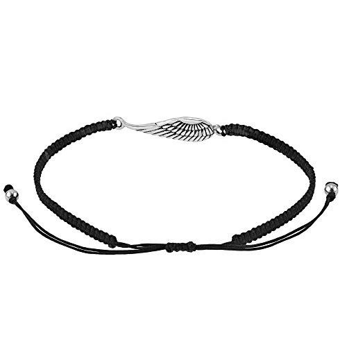 AeraVida Mystical Sideways Heaven's Angel Wing .925 Sterling Silver Charm on Black Adjustable Bracelet | Stylish Handmade Jewelry for Women | Statement Bracelet | Boho Jewelry3
